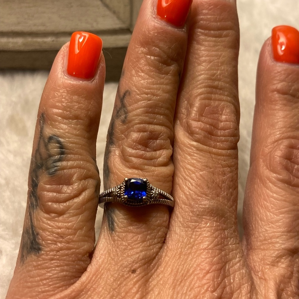 Navy Blue Small Stone 925 Silver Ring